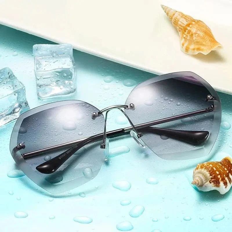 2024 New Style Custom Fashion Retro Women Sun Glasses Frameless Unique Wholesale Oversized Rimless luxury Sunglasses