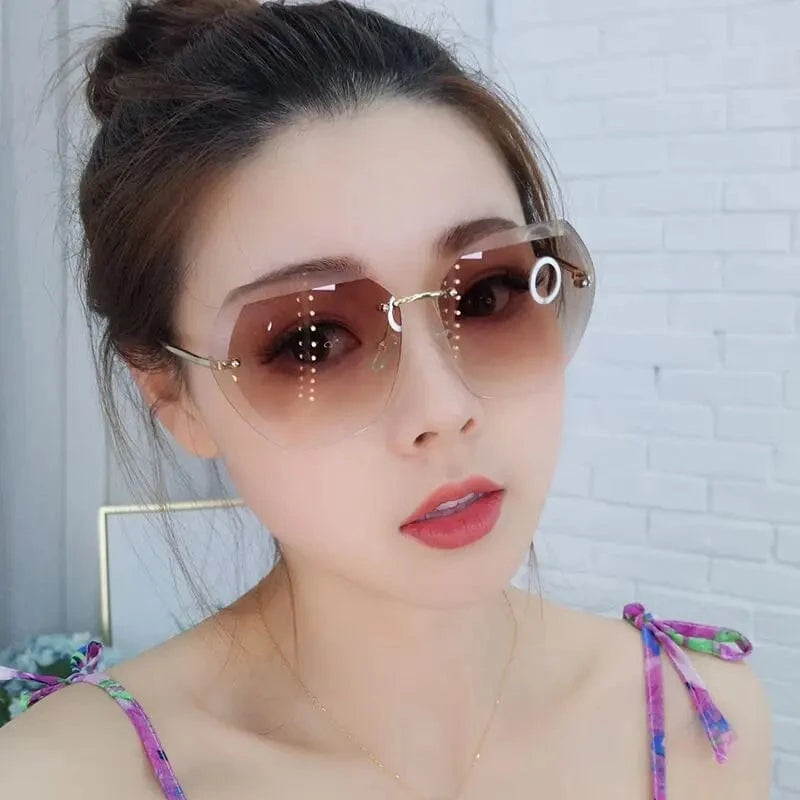 2024 New Style Custom Fashion Retro Women Sun Glasses Frameless Unique Wholesale Oversized Rimless luxury Sunglasses