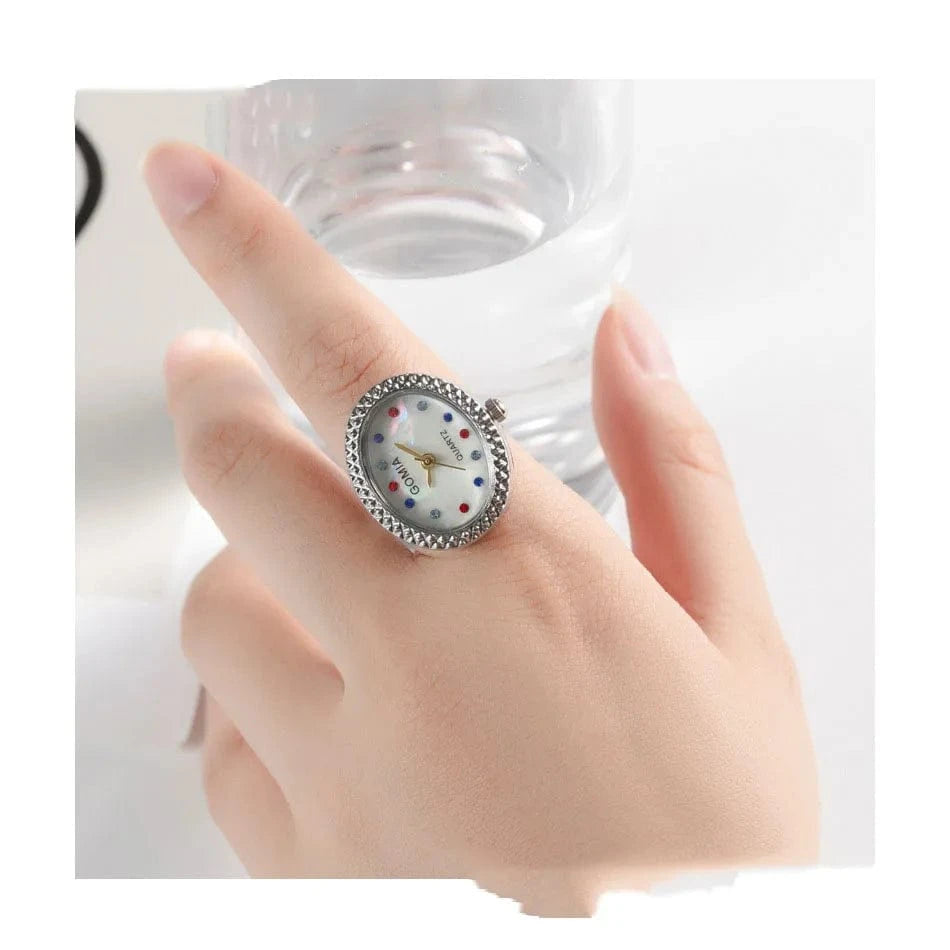 2024 New Style Women Girl's Min Finger Watch Open Ring Watches Rings Clock Colorful Crystal Quartz Watch Dropshipping