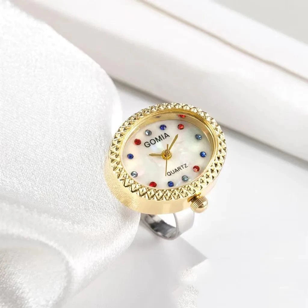 2024 New Style Women Girl's Min Finger Watch Open Ring Watches Rings Clock Colorful Crystal Quartz Watch Dropshipping