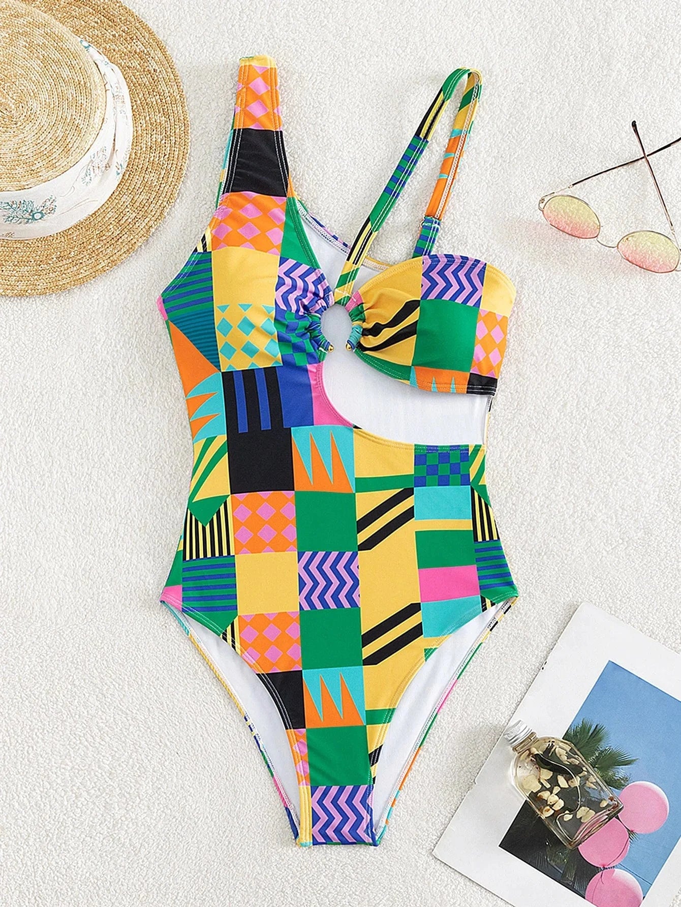 2024 New Summer Beach Beautiful Print Conservative Hollow One Piece Bikini Women Swimsuit Swimwear