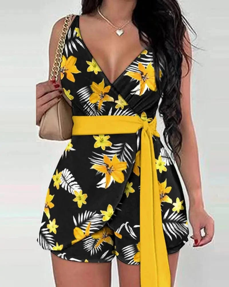 2024 New Summer Women Sexy V Neck Pleated Design Jumpsuit Office Lady Sleeveless Wide Leg Jumpsuits With Belt