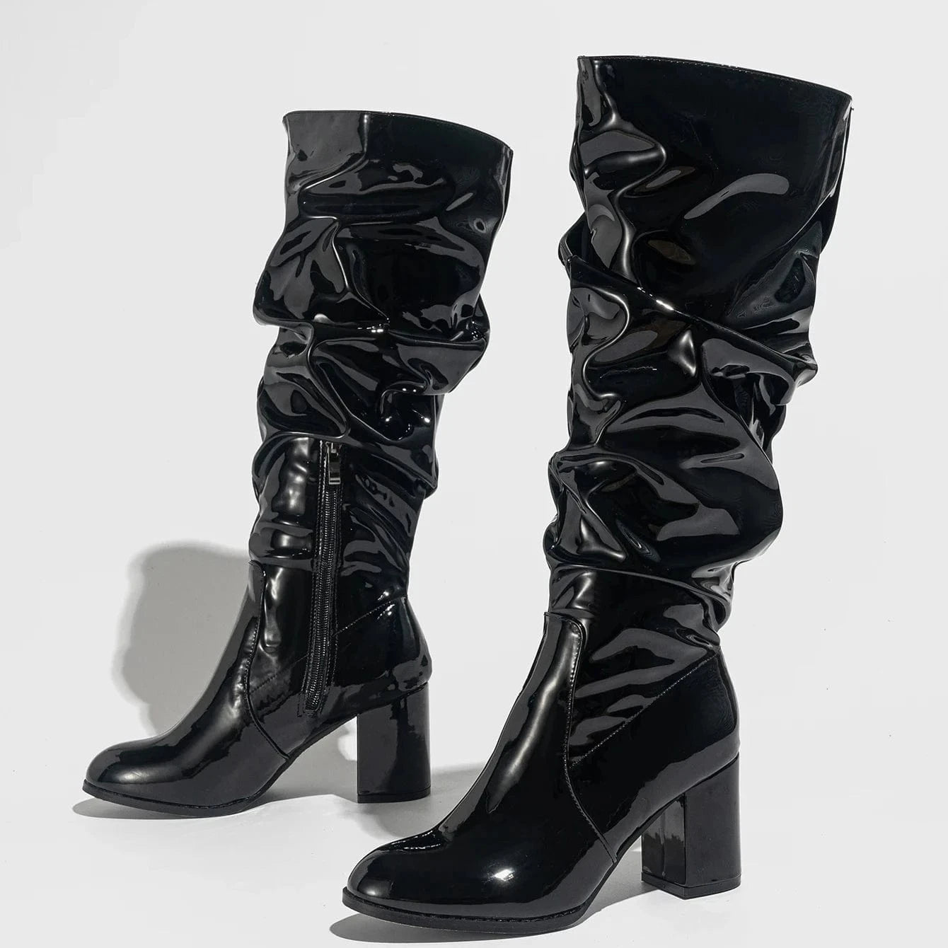 2024 New thick heel natural wrinkle mid-leg all-match round head boots 35-42