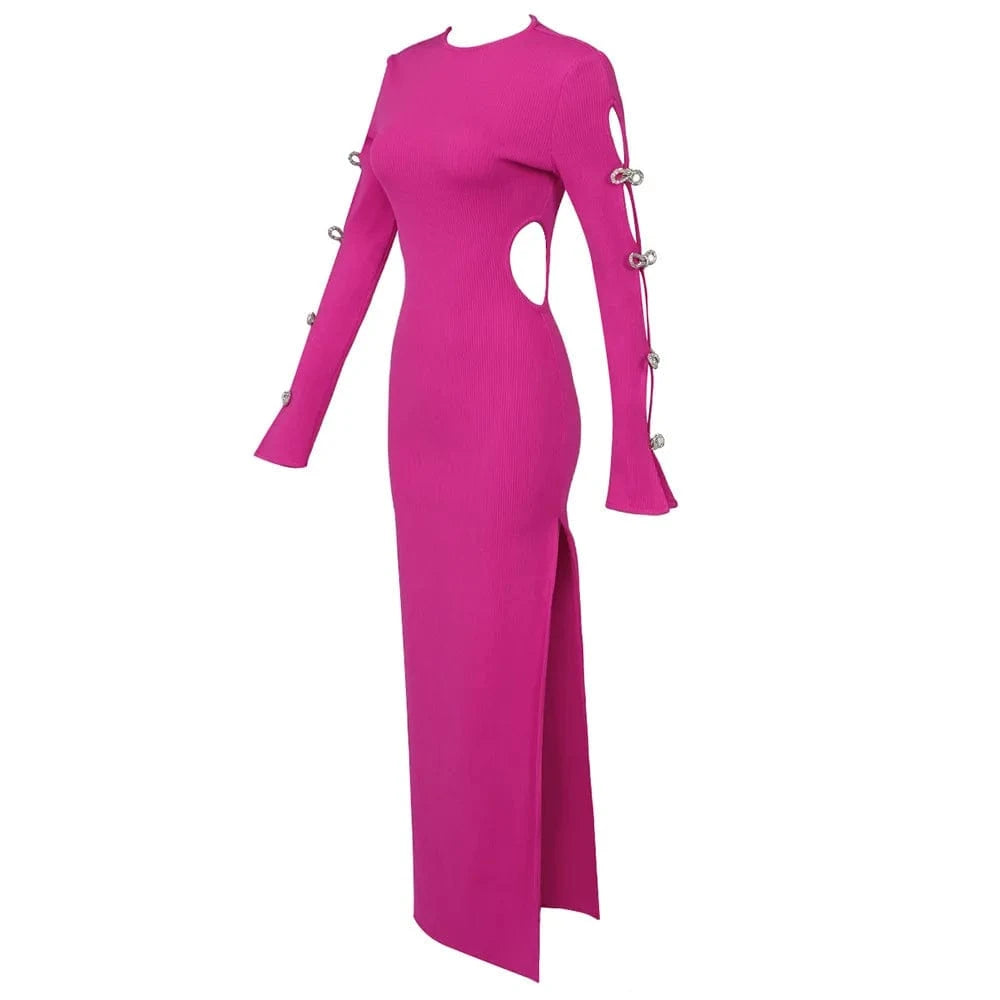2024 New Trendy Evening Dress With Long Sleeves bare breast party dress sexy rose Red bodycon dresslady elegant maxi dresses