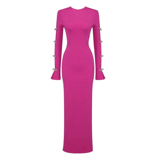 2024 New Trendy Evening Dress With Long Sleeves bare breast party dress sexy rose Red bodycon dresslady elegant maxi dresses
