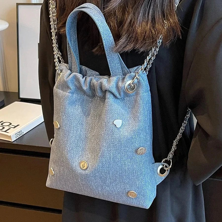 2024 New Trendy Handbag Backpack Women Fashion Handbag Denim Casual Jean Tote Bag Shopping