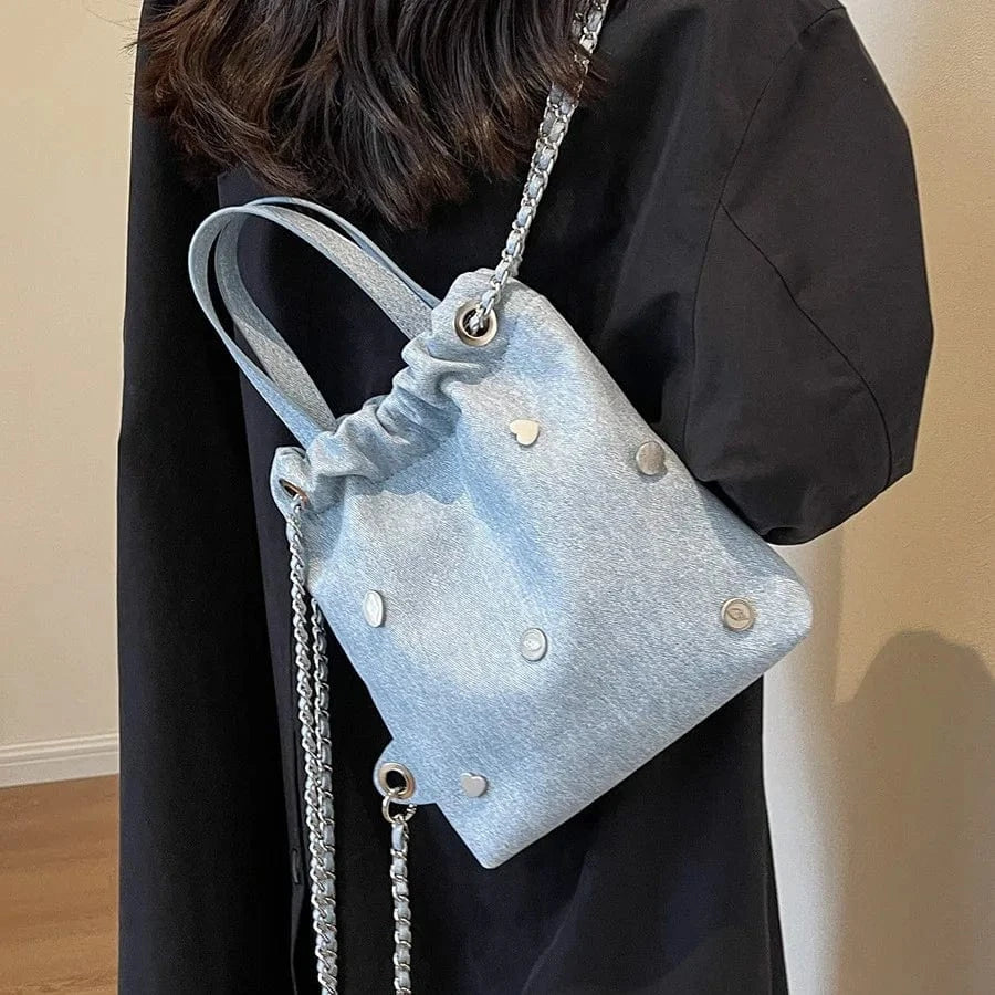 2024 New Trendy Handbag Backpack Women Fashion Handbag Denim Casual Jean Tote Bag Shopping
