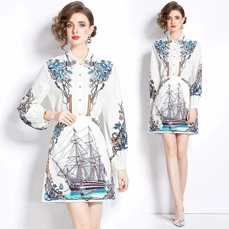 2024 New Western and High end Elegant Fashion Printed A-line Skirt Set, Two Piece OH1061078