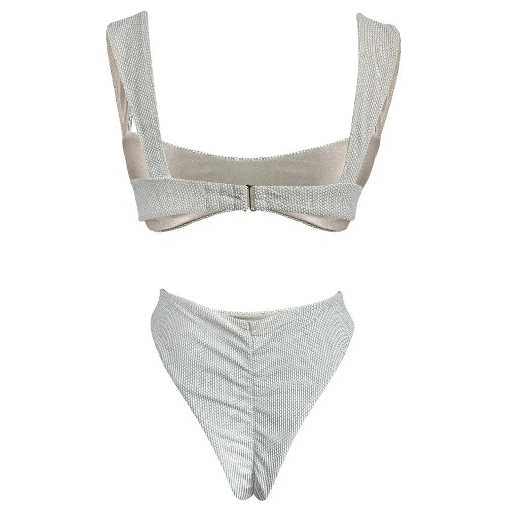 2024 new Wide shoulder straps Bikini Solid Color Swim Swimsuit Beachwear High Waist Swimwear
