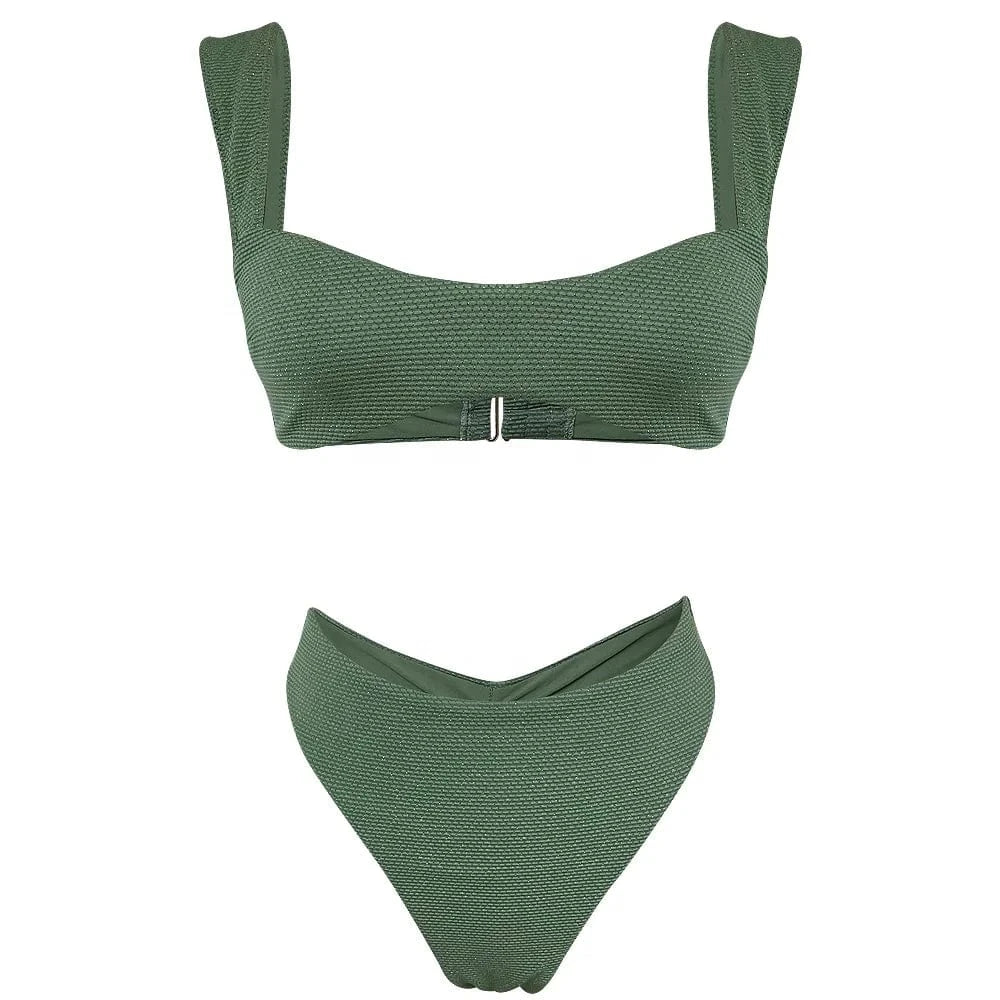 2024 new Wide shoulder straps Bikini Solid Color Swim Swimsuit Beachwear High Waist Swimwear
