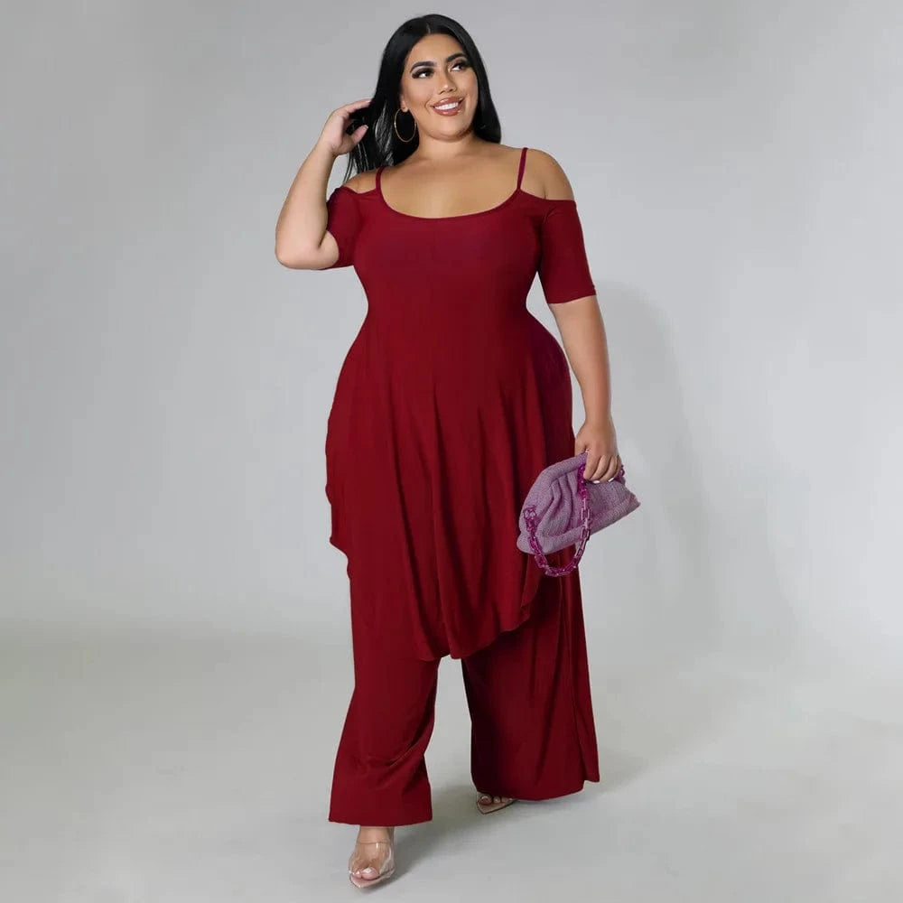 2024 new women plus size women's clothing Solid color sexy halter loose top two piece set