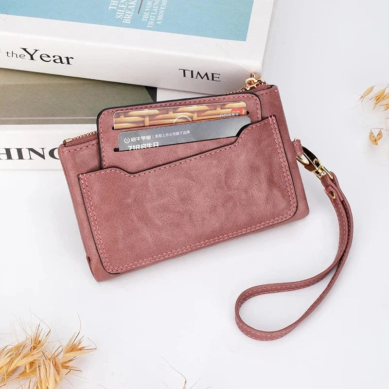 2024 New Women's Wallet Medium Retro Style Zipper Folding Multi Card Large Capacity Handbag Wallet Clip Wrist Strap