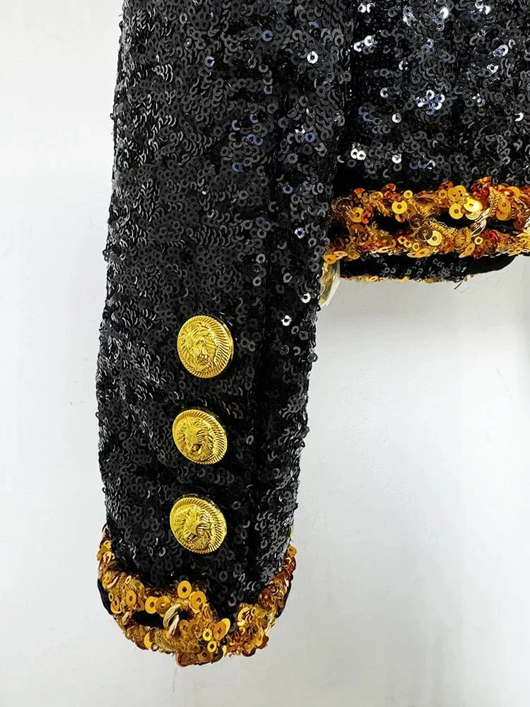 2024 Newest Lady Fine Workmanship All Over Sequins Coat V-neckline Long Sleeve Women Fashion Shinny Short Jacket