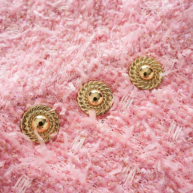 2024 Newest Spring Summer Lady Elegant Style Pink Short Sleeve O-neckline Women Slim Fitted Knit Mini Tassel Dress