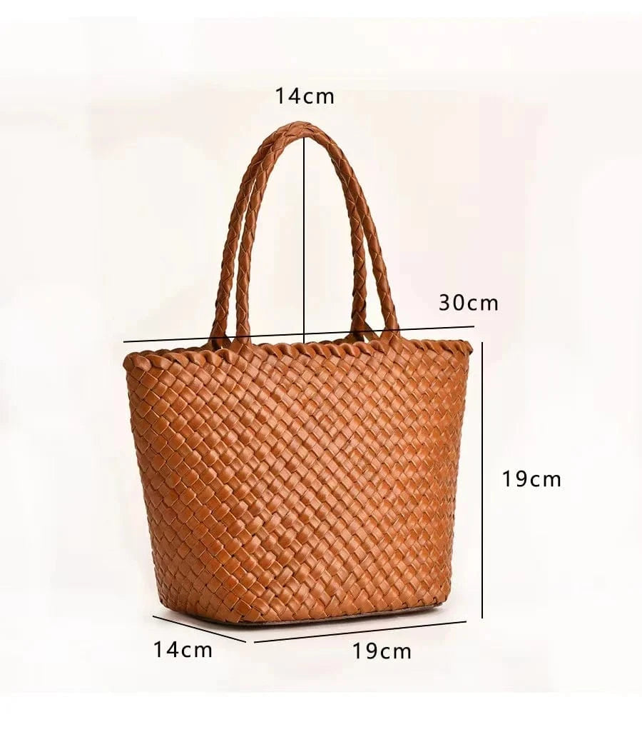 2024 Original New Head Layer Cowhide Woven Vegetable Basket Bag Retro Genuine Leather Handmade Handbags Fashion Mother Pack