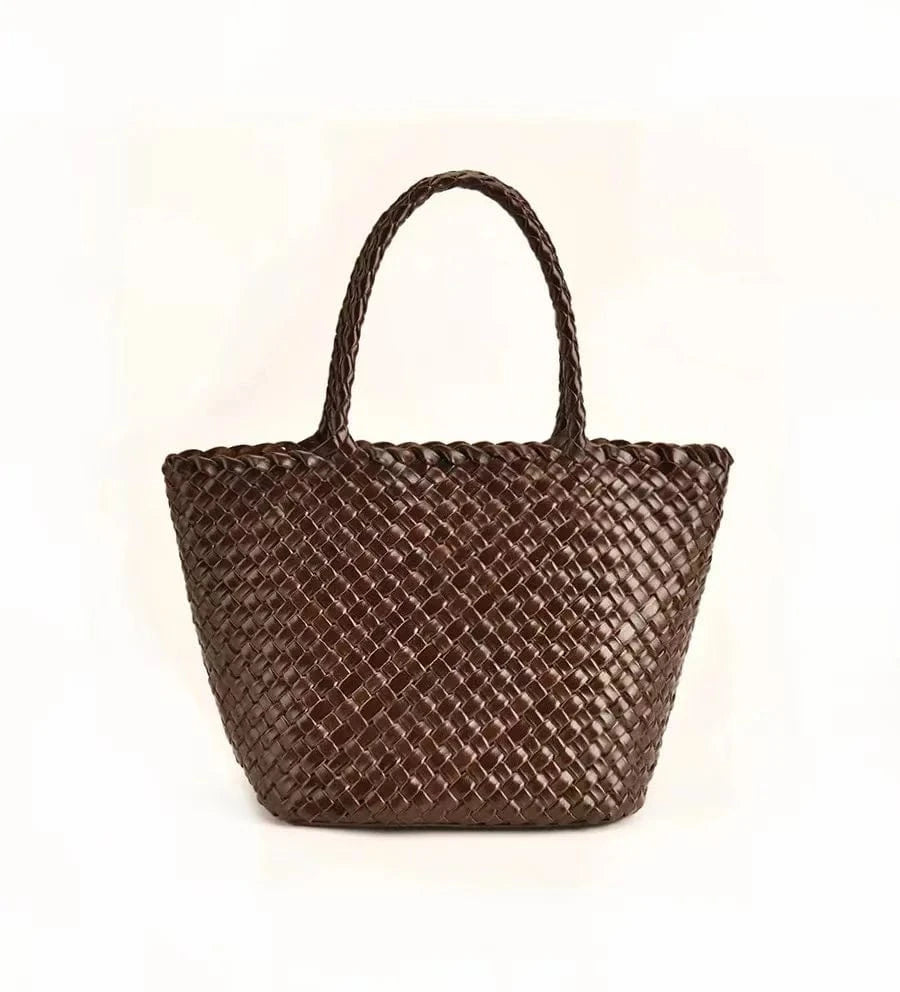 2024 Original New Head Layer Cowhide Woven Vegetable Basket Bag Retro Genuine Leather Handmade Handbags Fashion Mother Pack