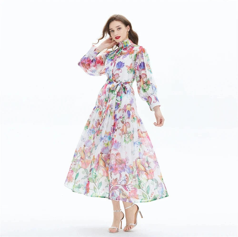 2024 Printed Lotus Leaf Skirt Hem Waist Wrap Dress - Two Piece Set XY2056085