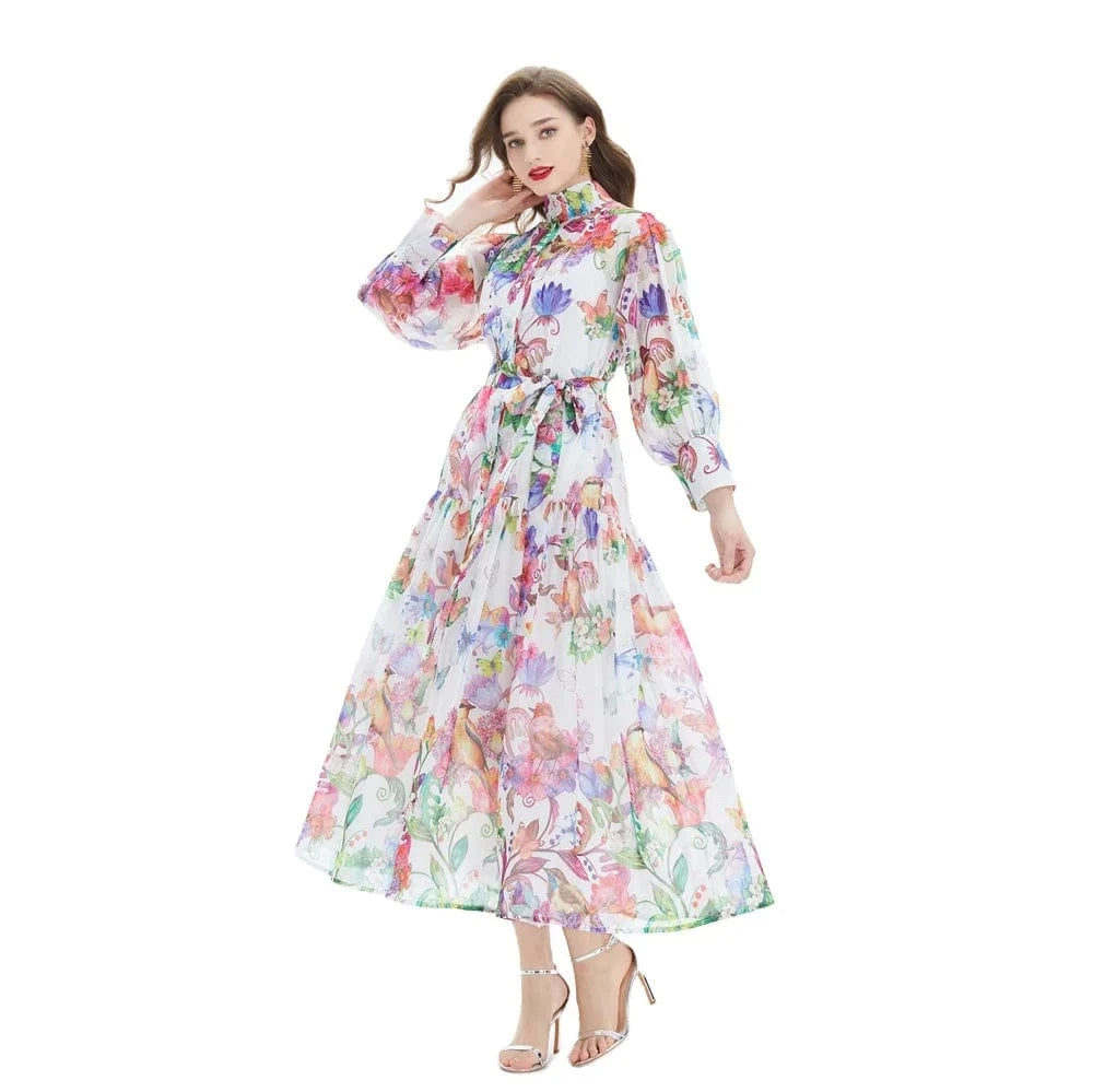 2024 Printed Lotus Leaf Skirt Hem Waist Wrap Dress - Two Piece Set XY2056085