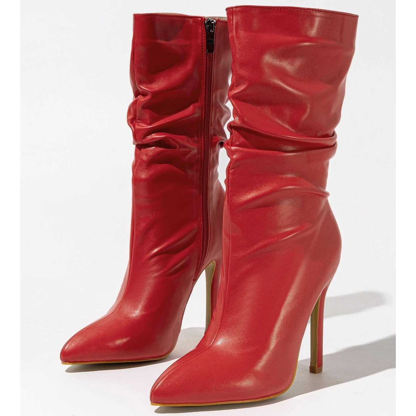 2024 ready stock pointed stiletto short boots Women's European and American catwalk high heel side zipper character bare feet 42