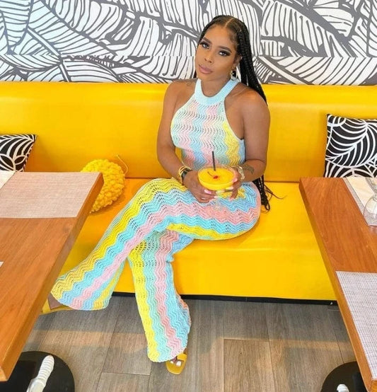 2024 ready to ship S-2XL usa clothing summer knitted beachwear two piece pants set