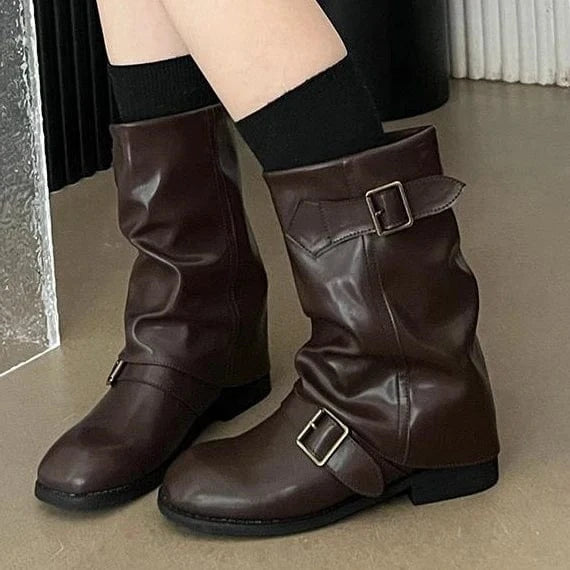 2024 retro Western ox boots Brown fold pile Martin boots locomotive Maillard short boots