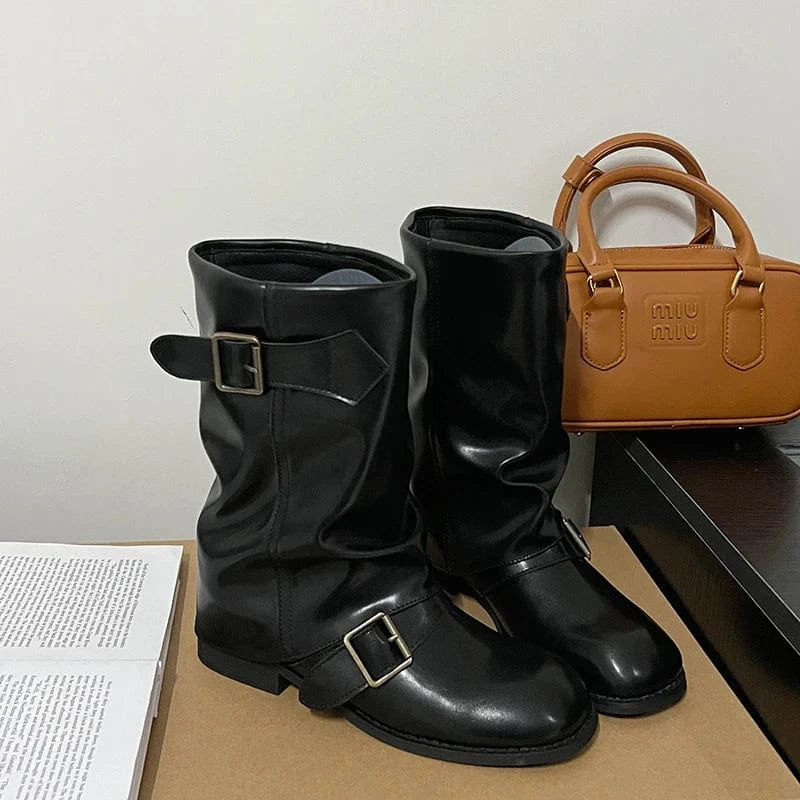 2024 retro Western ox boots Brown fold pile Martin boots locomotive Maillard short boots