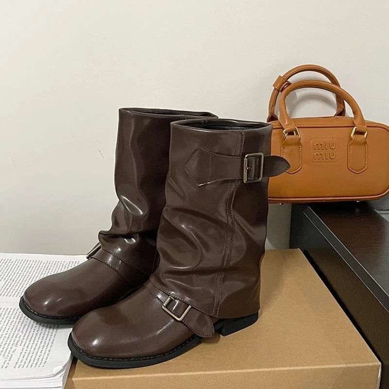 2024 retro Western ox boots Brown fold pile Martin boots locomotive Maillard short boots