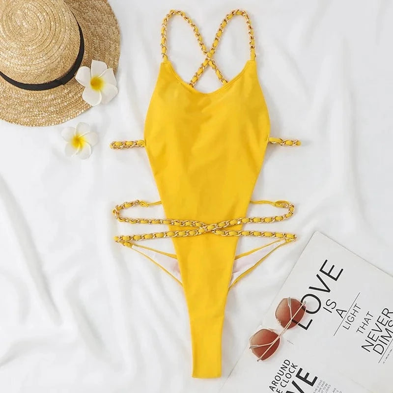 2024 Sexy Bathing Suit Bandage One Piece Swimsuit Women Strings Crisscross Swimwear High Leg Cut Monokini Sexy Mesh Bathing Suit
