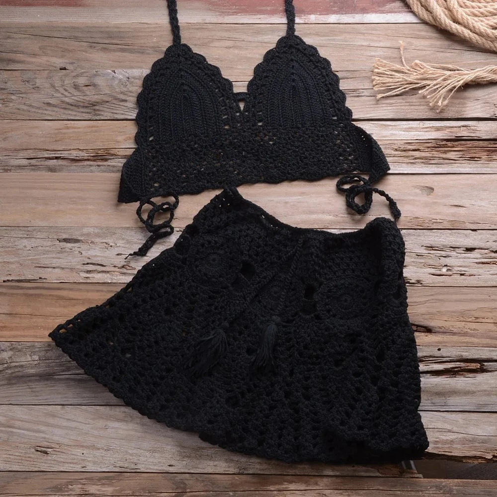 2024 Sexy Crochet Bikini Swimwear Women Two Piece Swimwear Cover Up Swim Skirt Bathing Hollow Out Swimsuit