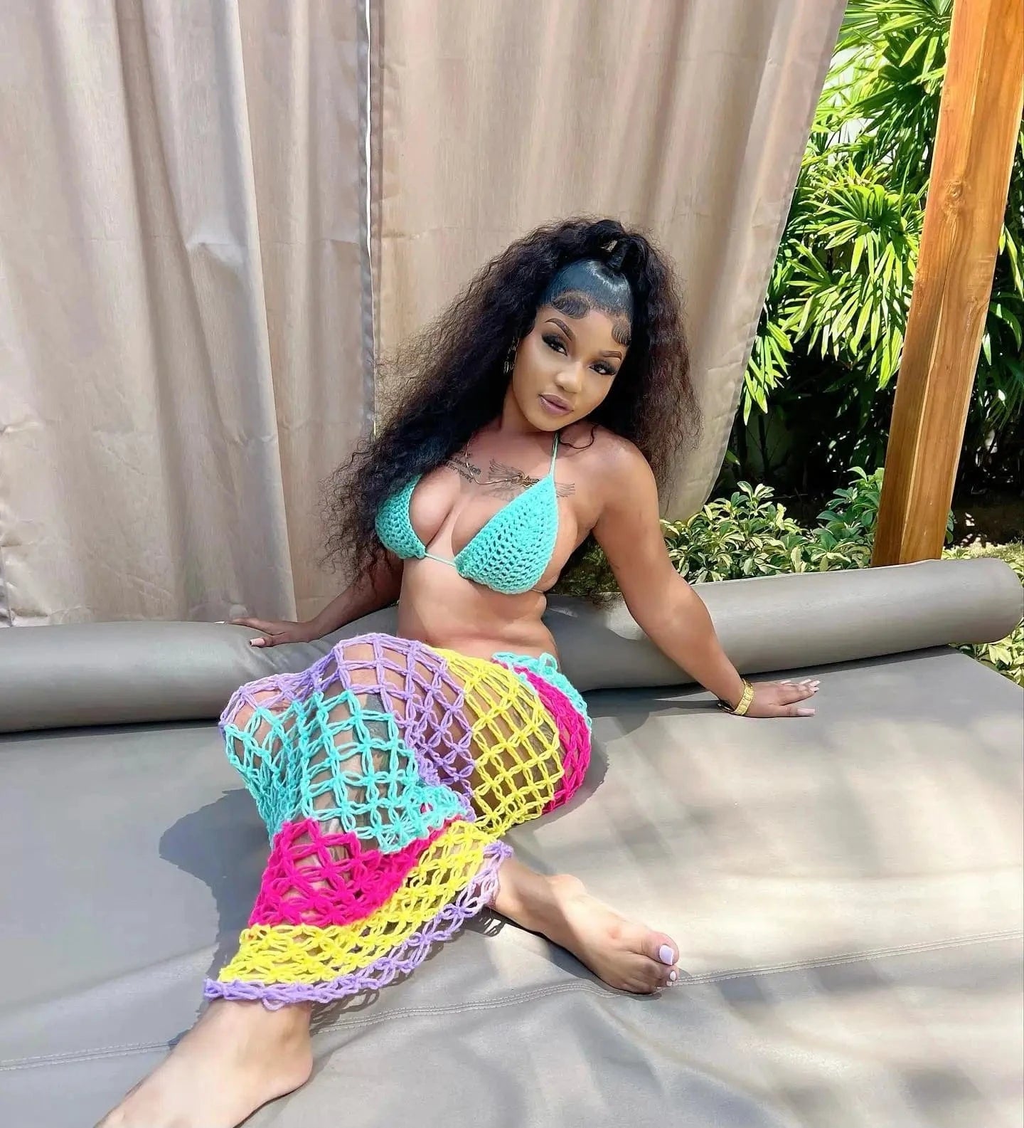 2024 sexy girls brazilian rainbow hand made crochet bikini set with skirt