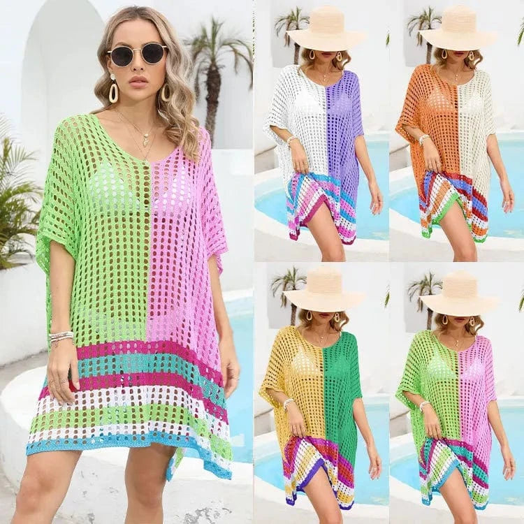 2024 Sexy Hollow Women Knitted Crochet Beach Dress Swimsuit Beachwear Mesh Bikini Cover Up Dresses