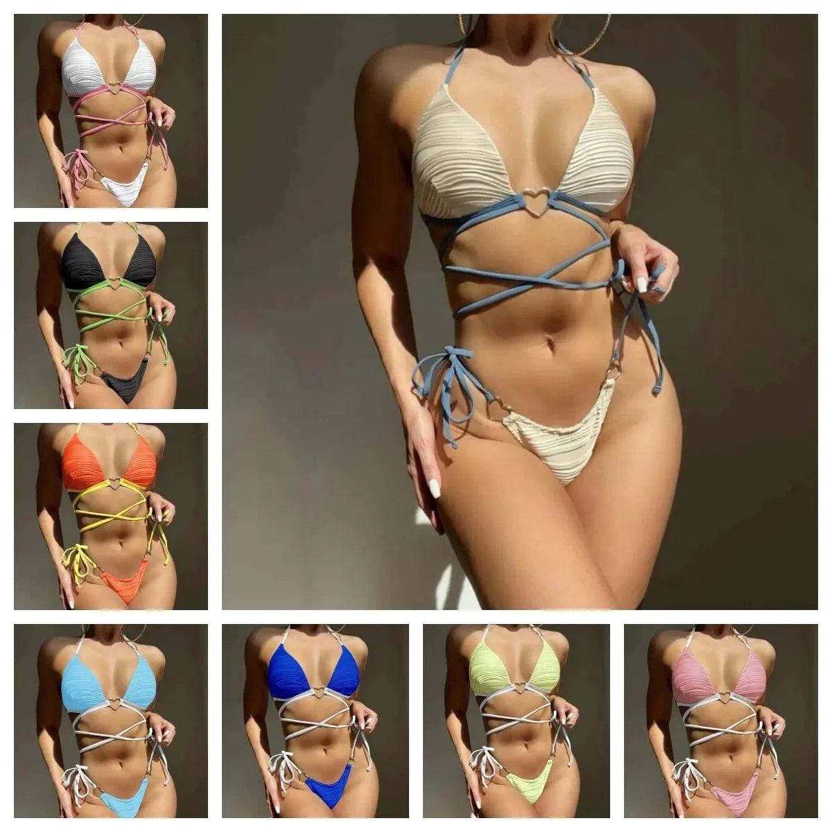 2024 Sexy Ladies Bikinis Swimwear Two-Piece Sets High Waist Lace Up Bikini Swimsuits