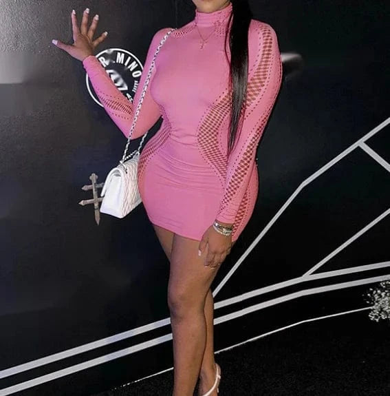2024 Sexy Long Sleeve Turtleneck Mini Dress Bodycon Club Dresses Women Dresses