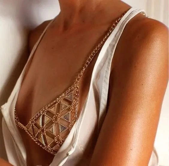2024 Sexy Nightclub Ballroom Party Women Accessories Crystal Slave Body Chain Bikini Bra Beach Triangle Handmade Jewelry