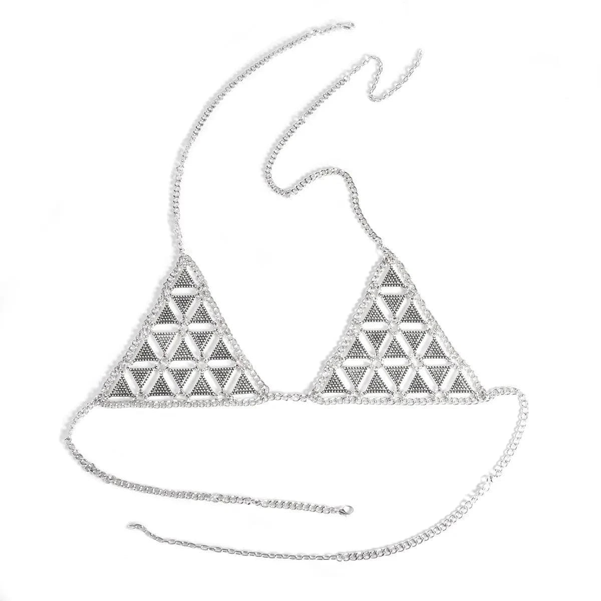 2024 Sexy Nightclub Ballroom Party Women Accessories Crystal Slave Body Chain Bikini Bra Beach Triangle Handmade Jewelry