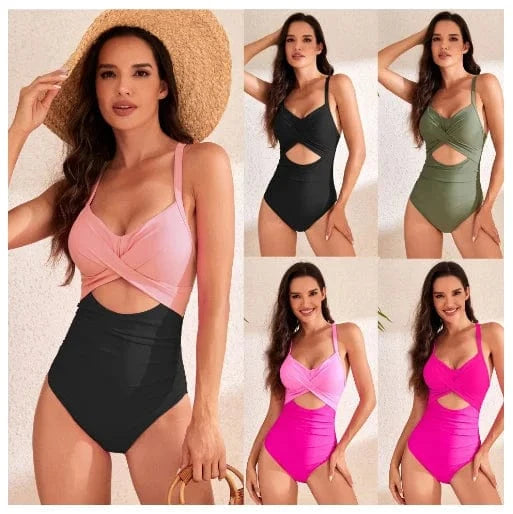 2024 Sexy Patchwork Color Hollow Out One Piece Women Bikinis & Beachwear Swimwear