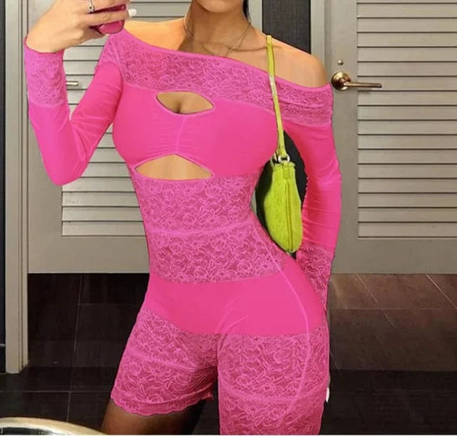 2024 Sexy Romper Women Streetwear Lace Patchwork Jumpsuits
