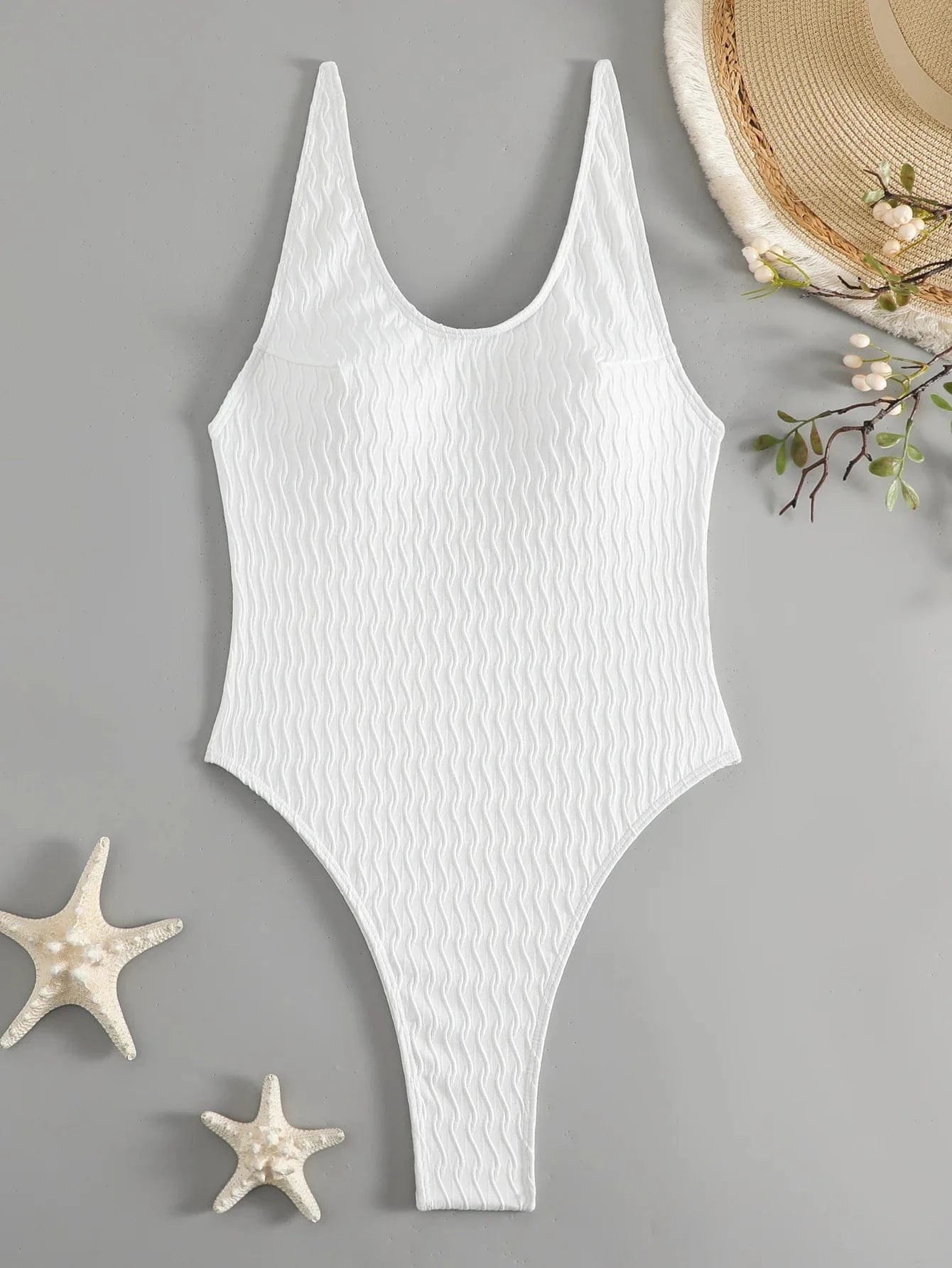 2024 Sexy Wrinkled Backless High Leg Cut Women Swimwear Ribbed One Piece Swimsuit Female Monokini Padded Bather Bathing Suit