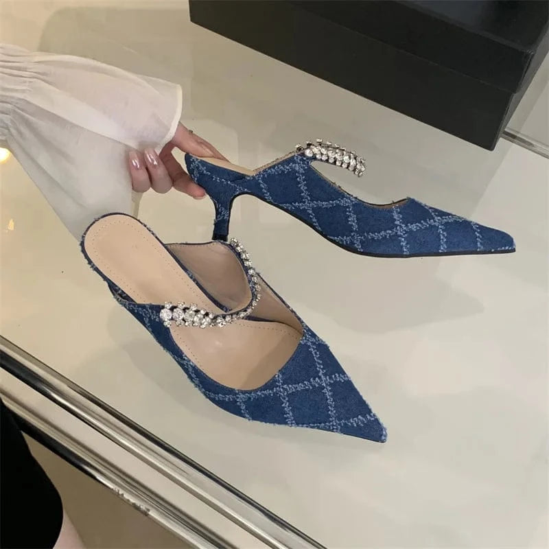 2024 Shoes Talons Femmes Sandals Simple Fashion Rhinestone Pointed Toe Designer Heels For Ladies