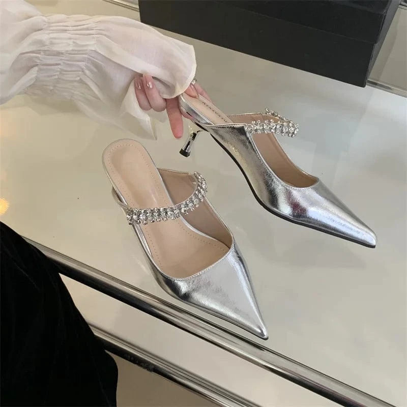 2024 Shoes Talons Femmes Sandals Simple Fashion Rhinestone Pointed Toe Designer Heels For Ladies