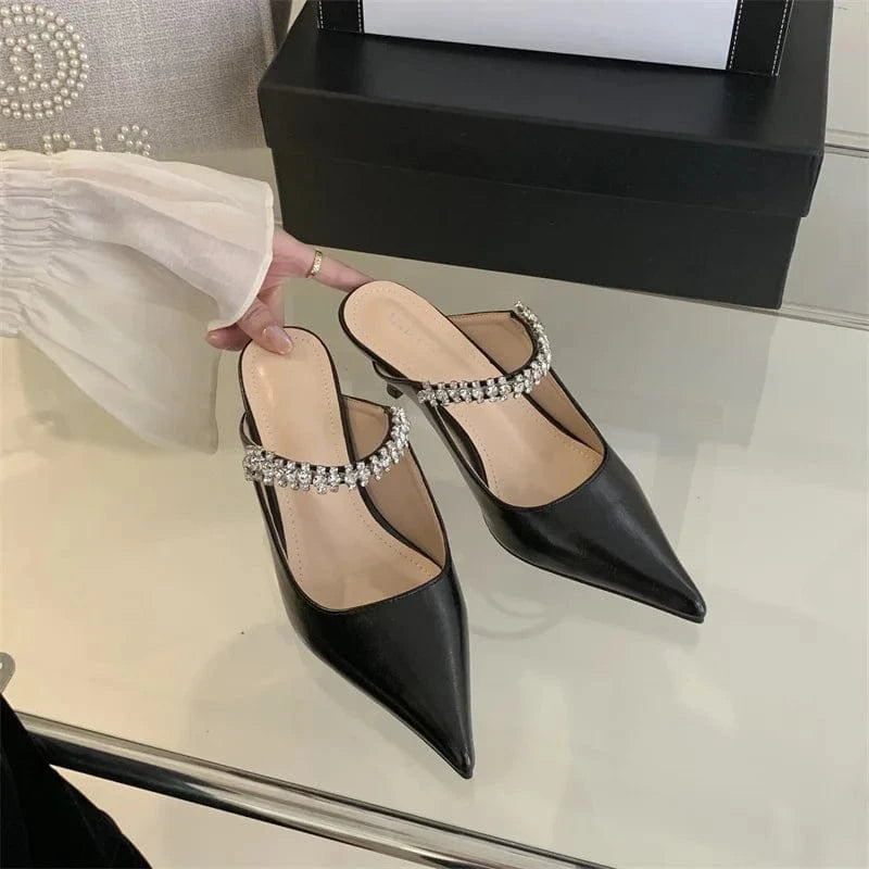 2024 Shoes Talons Femmes Sandals Simple Fashion Rhinestone Pointed Toe Designer Heels For Ladies