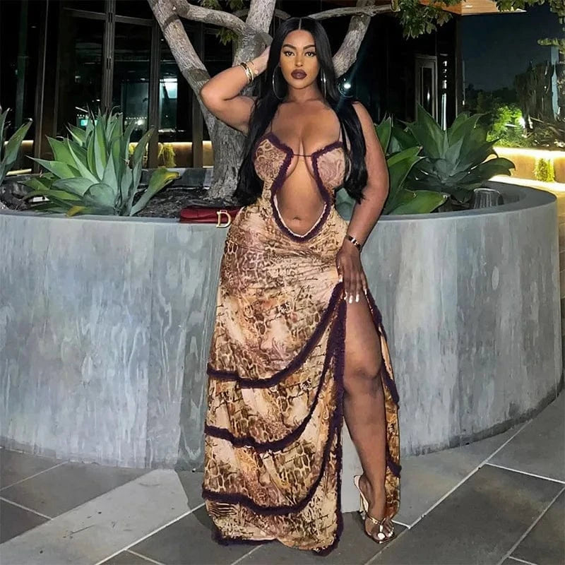 2024 Sleeveless Slim Holiday ladies summer casual Club sexy Hollow cut Out Halter Maxi Pleated See Through Dress for women