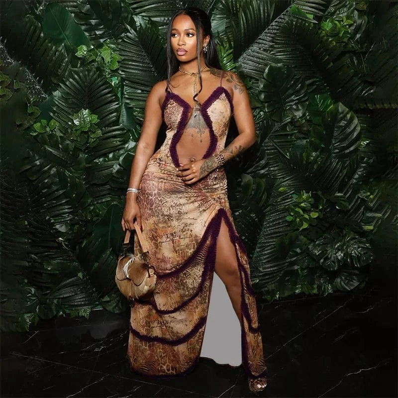 2024 Sleeveless Slim Holiday ladies summer casual Club sexy Hollow cut Out Halter Maxi Pleated See Through Dress for women