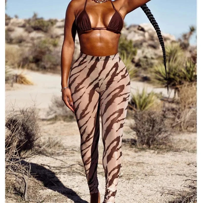 2024 Snakeprint Swimwear 3 Piece Swimsuit Women Micro Bikini Mesh Beach Pants Striped Bikini Sexy Summer Vacation Outfits