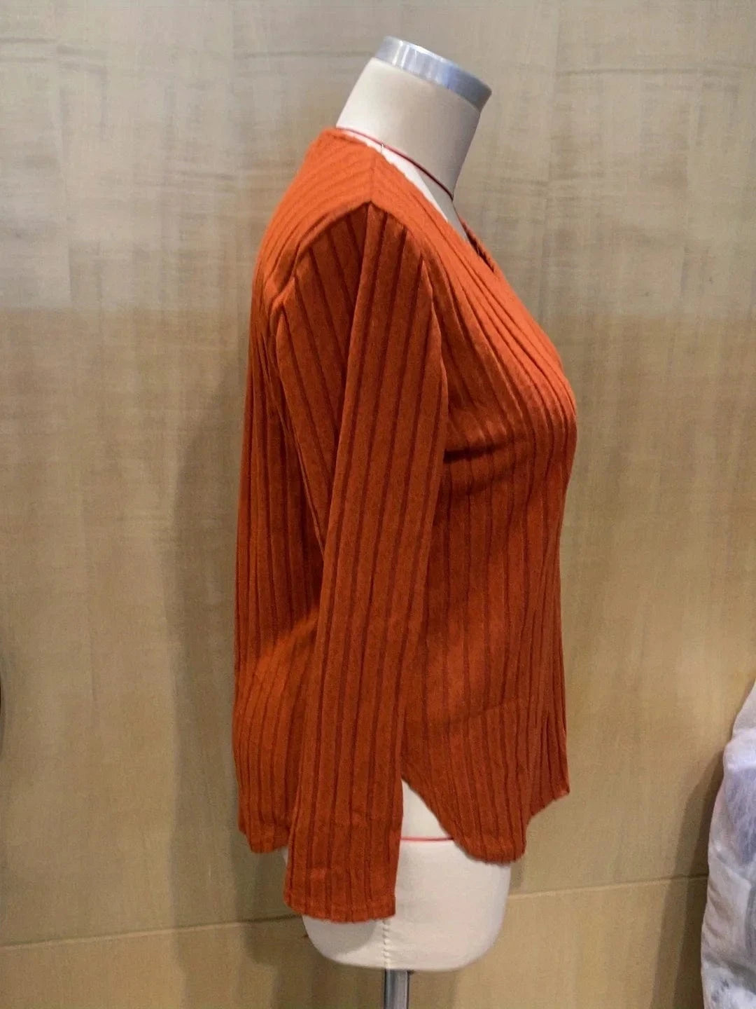 2024 Solid Color Large Size Women's top V-neck Long Sleeve Women Autumn Winter Pit Strip Woolen Loose Casual Sweater