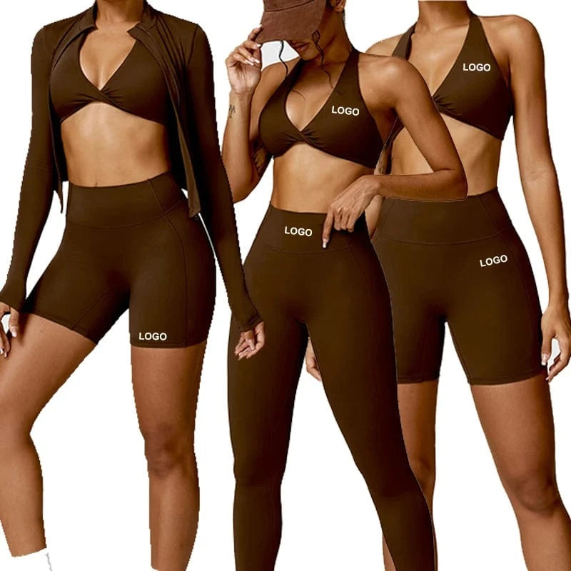 2024 Sportswear Tracksuit Yoga Slim Running Zipper Jacket Gym Scrunch Butt Shorts bra leggings 4 Piece Workout fitness Gym Sets
