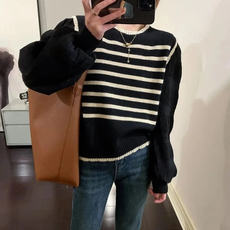 2024 Spring and autumn high-quality best-selling crew neck long sleeve striped loose fashion women's jacquard pullover sweater