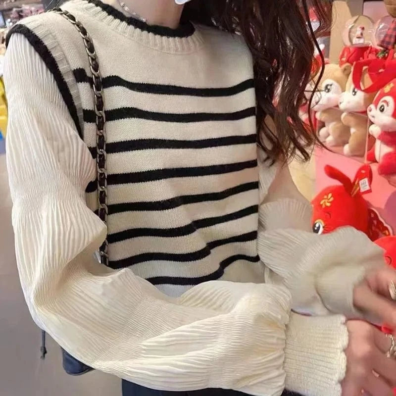 2024 Spring and autumn high-quality best-selling crew neck long sleeve striped loose fashion women's jacquard pullover sweater