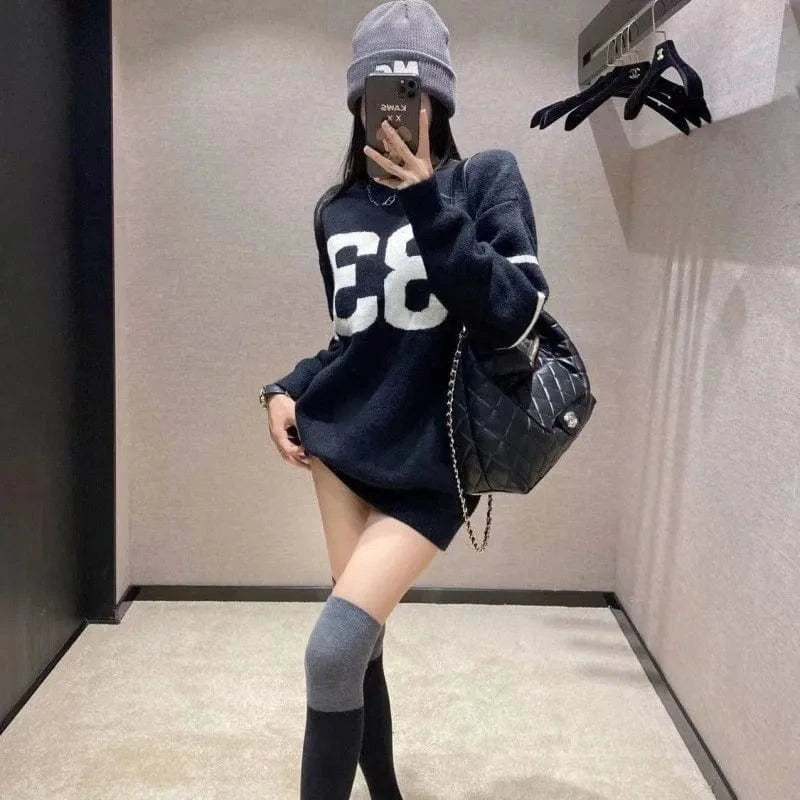 2024 Spring and autumn high-quality best-selling fashion women's crew-neck long-sleeved loose letter print knit pullover sweater