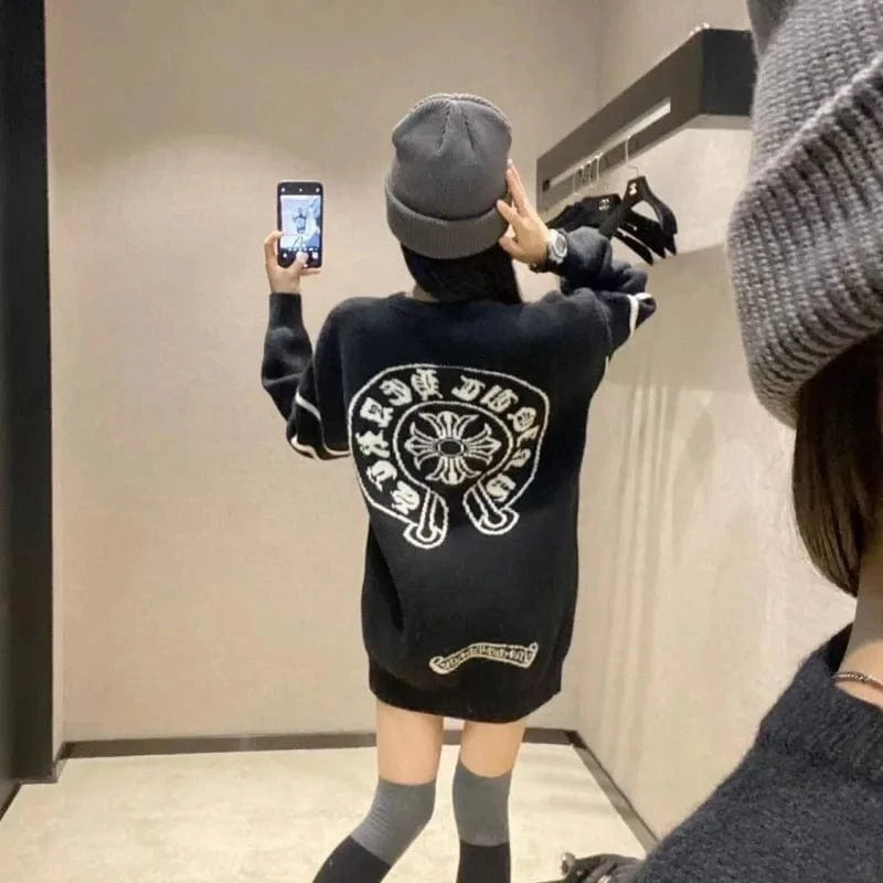 2024 Spring and autumn high-quality best-selling fashion women's crew-neck long-sleeved loose letter print knit pullover sweater